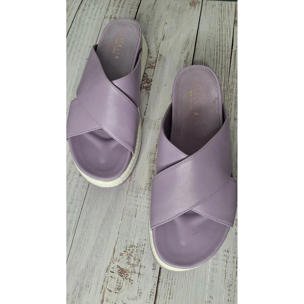 Cecelia New York Uma Lilac Purple Leather Crisscross Platform Slide Sandals 6.5B